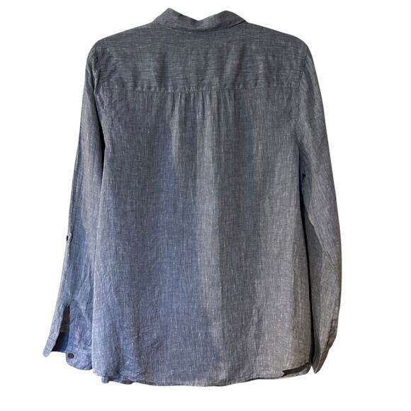 J. Jill Love Linen Blouse Tunic 100% Linen Heather Gray SZ Med Office Preppy - Picture 5 of 10